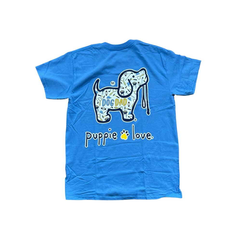 Puppie Love Dog Dad Graphic T-Shirt Mens Size Medium Blue Rescue Tee NWT
